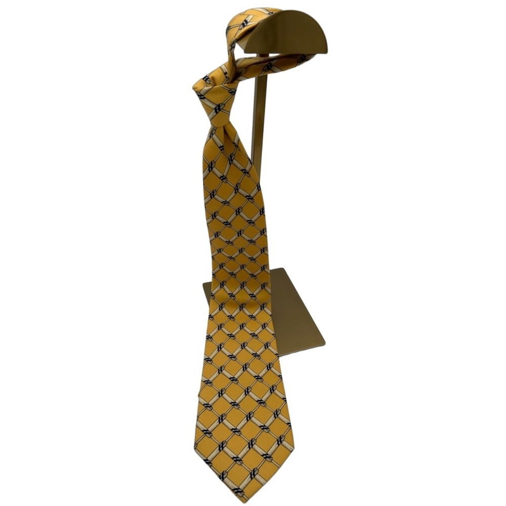 Vintage Polo Ralph Lauren Cricket Bat Tie Men's O/S Yellow 100% Silk Equestrian